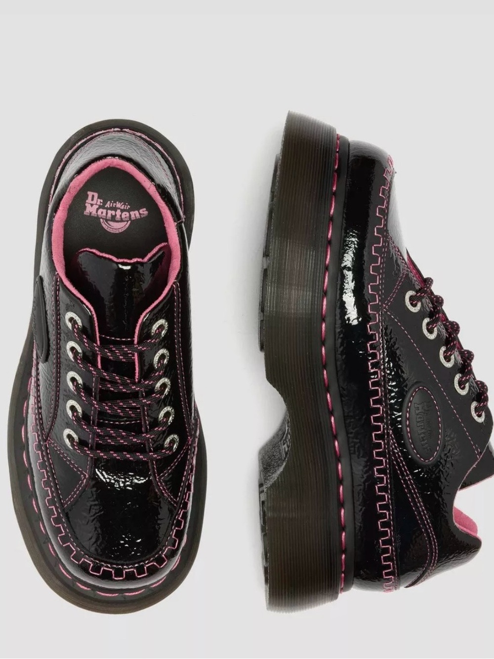 DR. MARTENS BUZZ
BLACK PATENT LEATHER SHOES SZ 8, NEW.